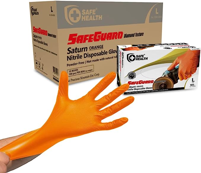 Orange Diamond Grip Nitrile Gloves (Industrial)