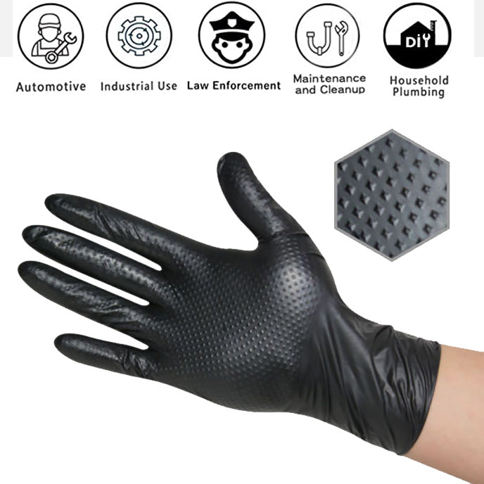 Black Diamond Grip Nitrile Gloves For Industrial