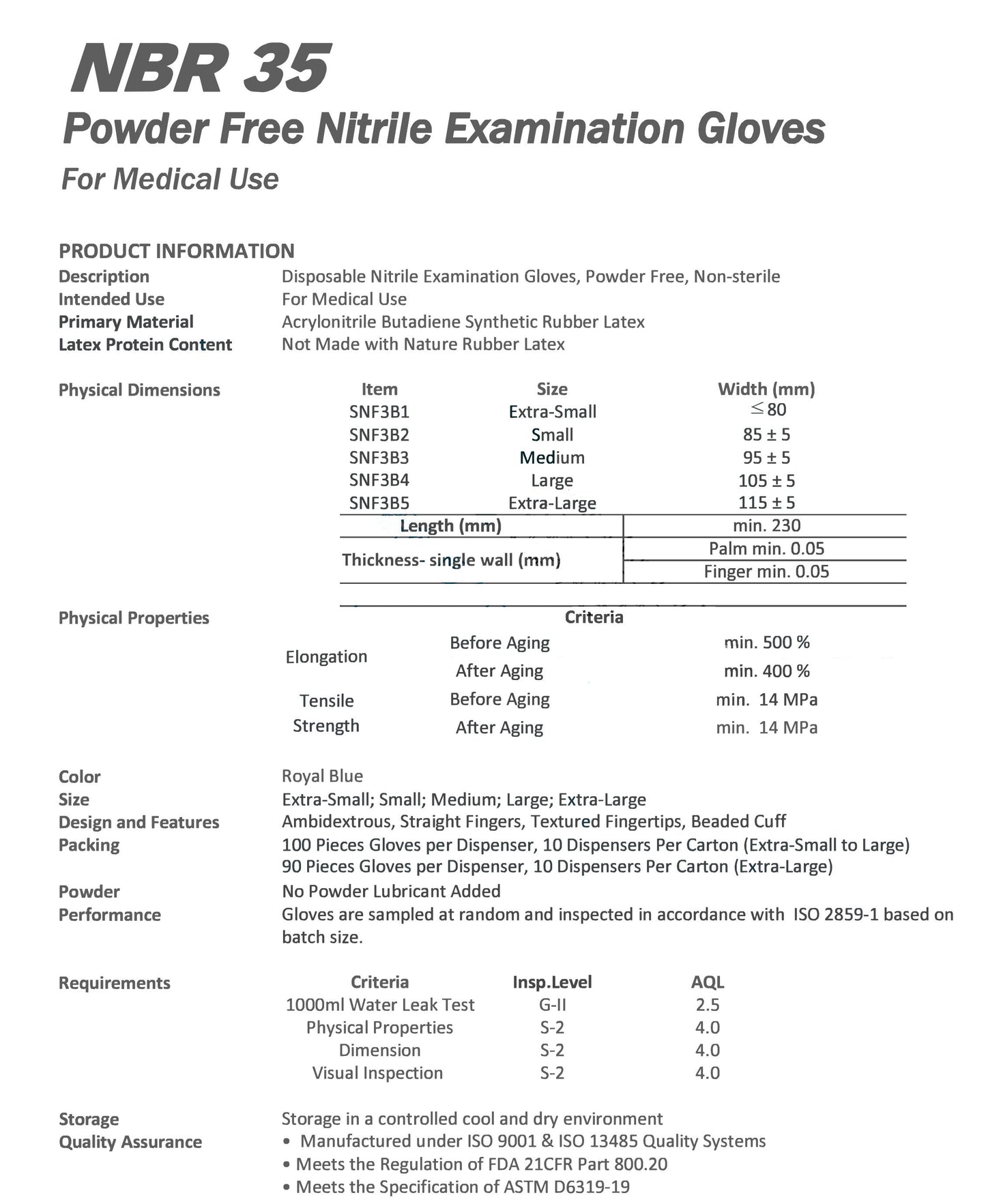 NBR powder free nitrile examination gloves details for medical use.