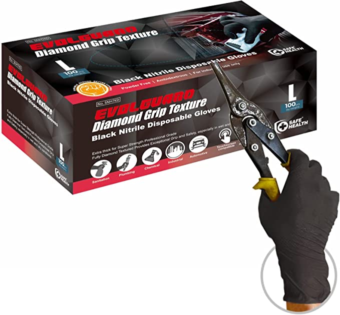 Black Diamond Grip Heavy Duty Nitrile Gloves (Industrial)