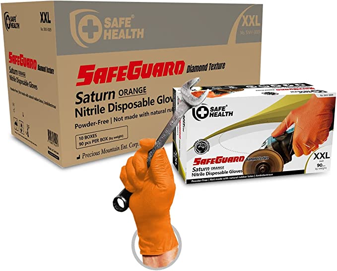 Orange Diamond Grip Nitrile Gloves (Industrial)