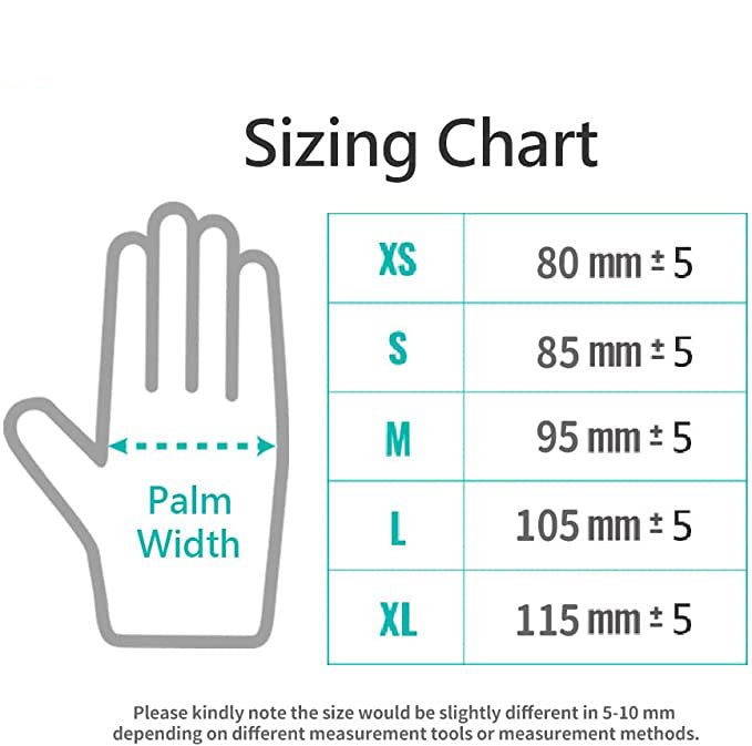 size chart of palm width, we have XS, S, M, L, XL sizes