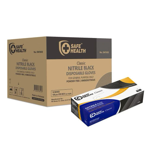 Safe health, classic nitrile black disposable gloves with box